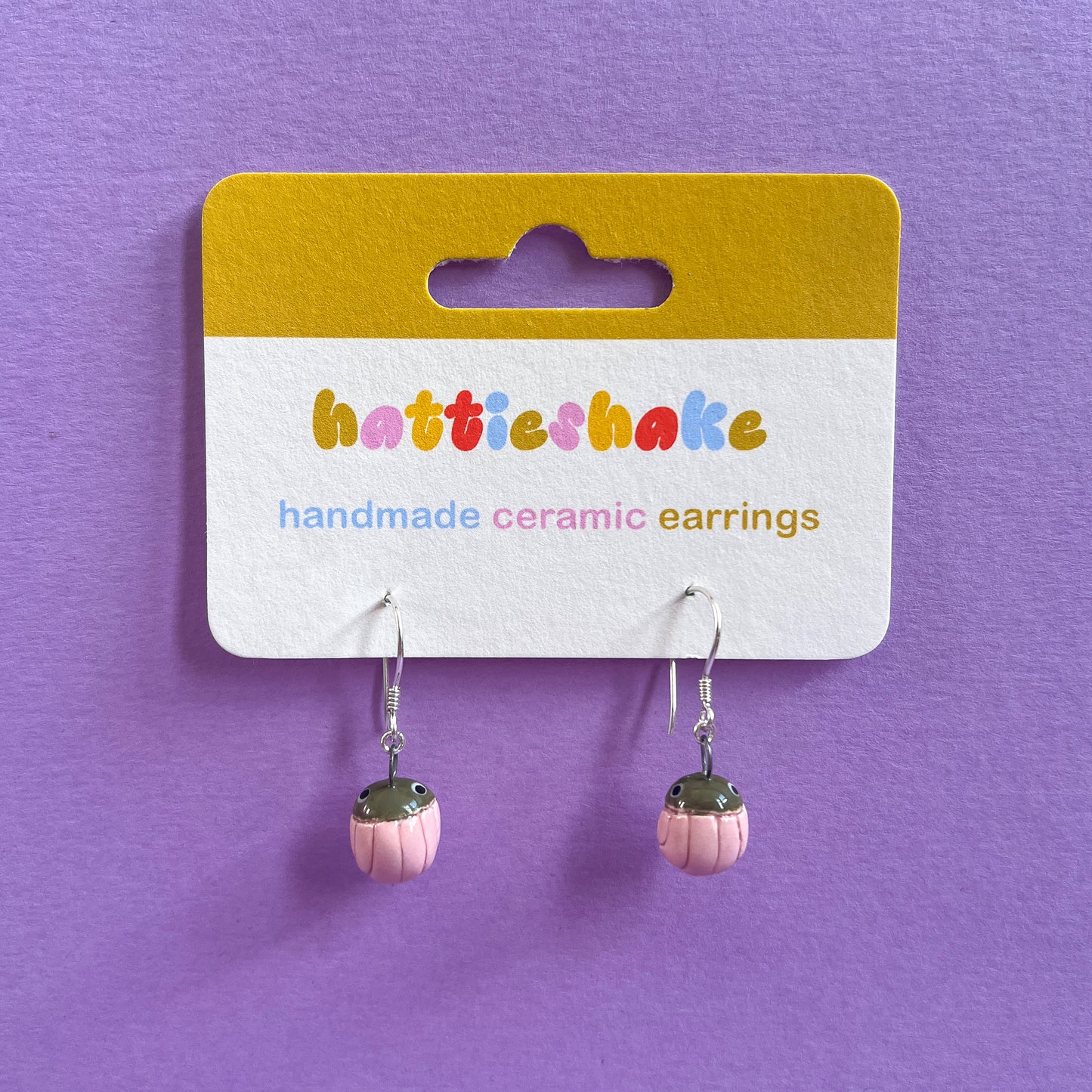 Ceramic Pink & Green Beetle Earrings