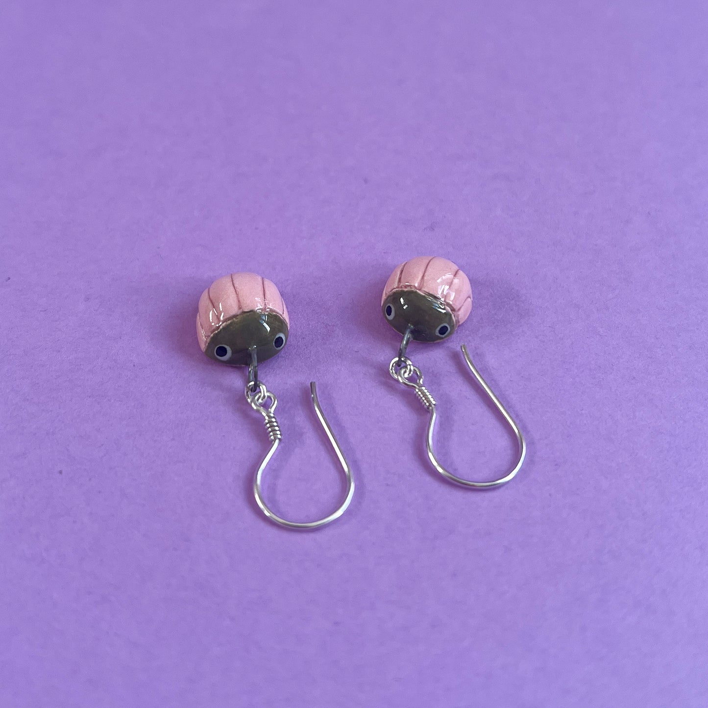 Ceramic Pink & Green Beetle Earrings
