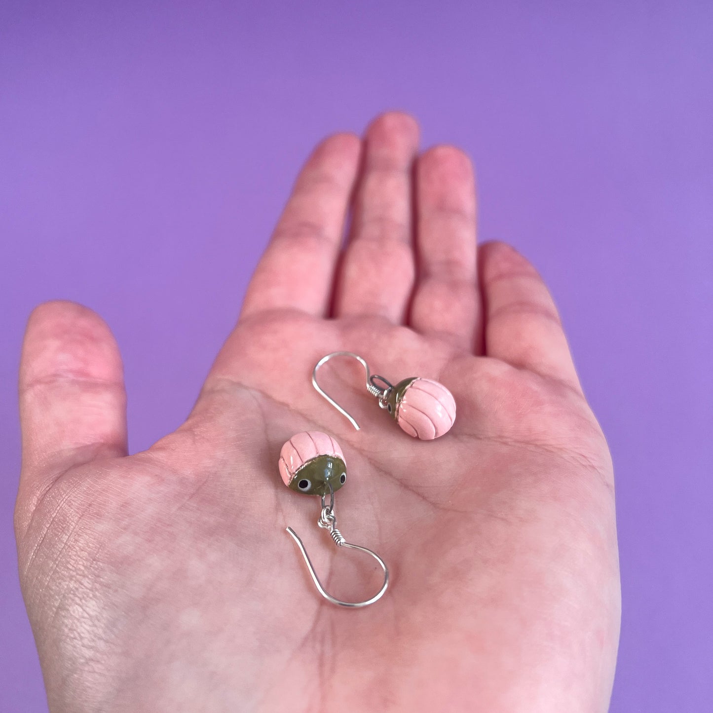 Ceramic Pink & Green Beetle Earrings