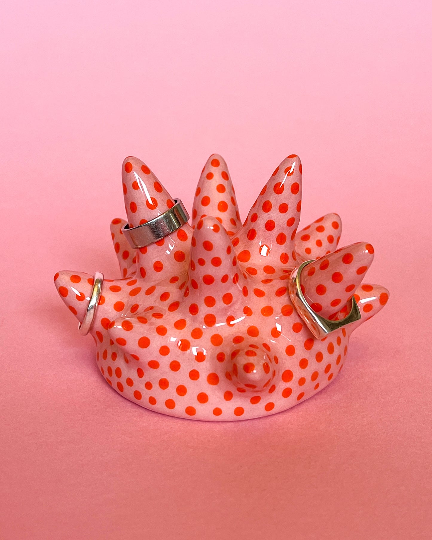 Spiky Ceramic Ring Holder | Pink / Orange