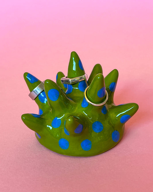 Spiky Ceramic Ring Holder | Green / Blue