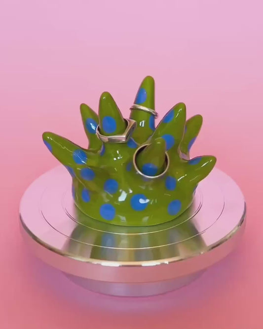 Spiky Ceramic Ring Holder | Green / Blue